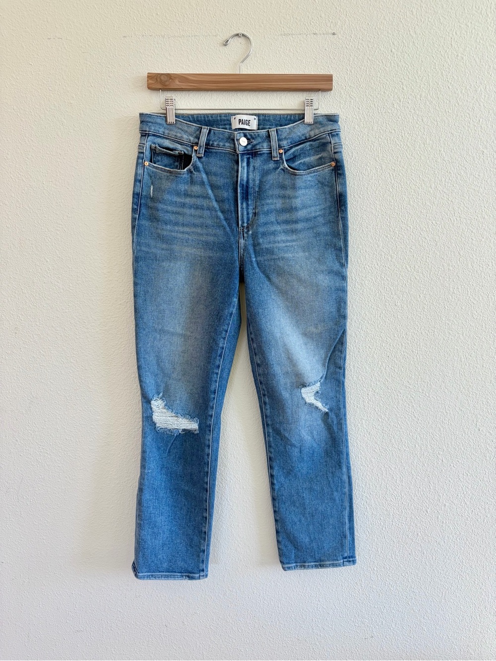 PAIGE Blue Distressed Boyfriend Jeans